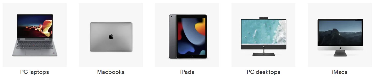 Types of best-selling computers and tablets on eBay. 