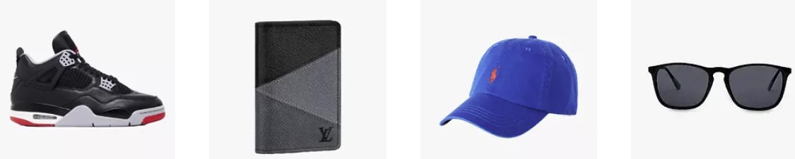 Sneakers, sunglassess and fashion accessories depicted in four separate frames. 