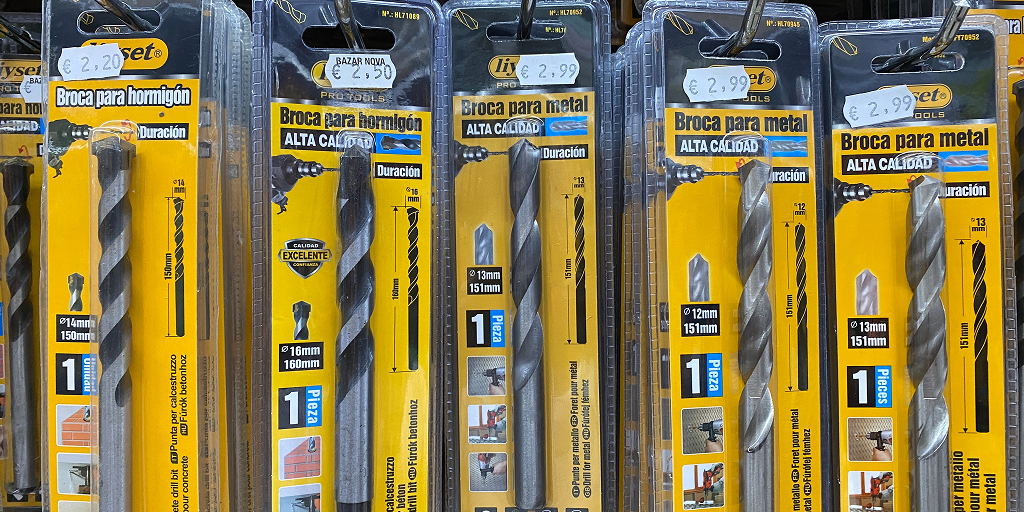 A view of drill bits as displayed in a brick-and-mortar store. 